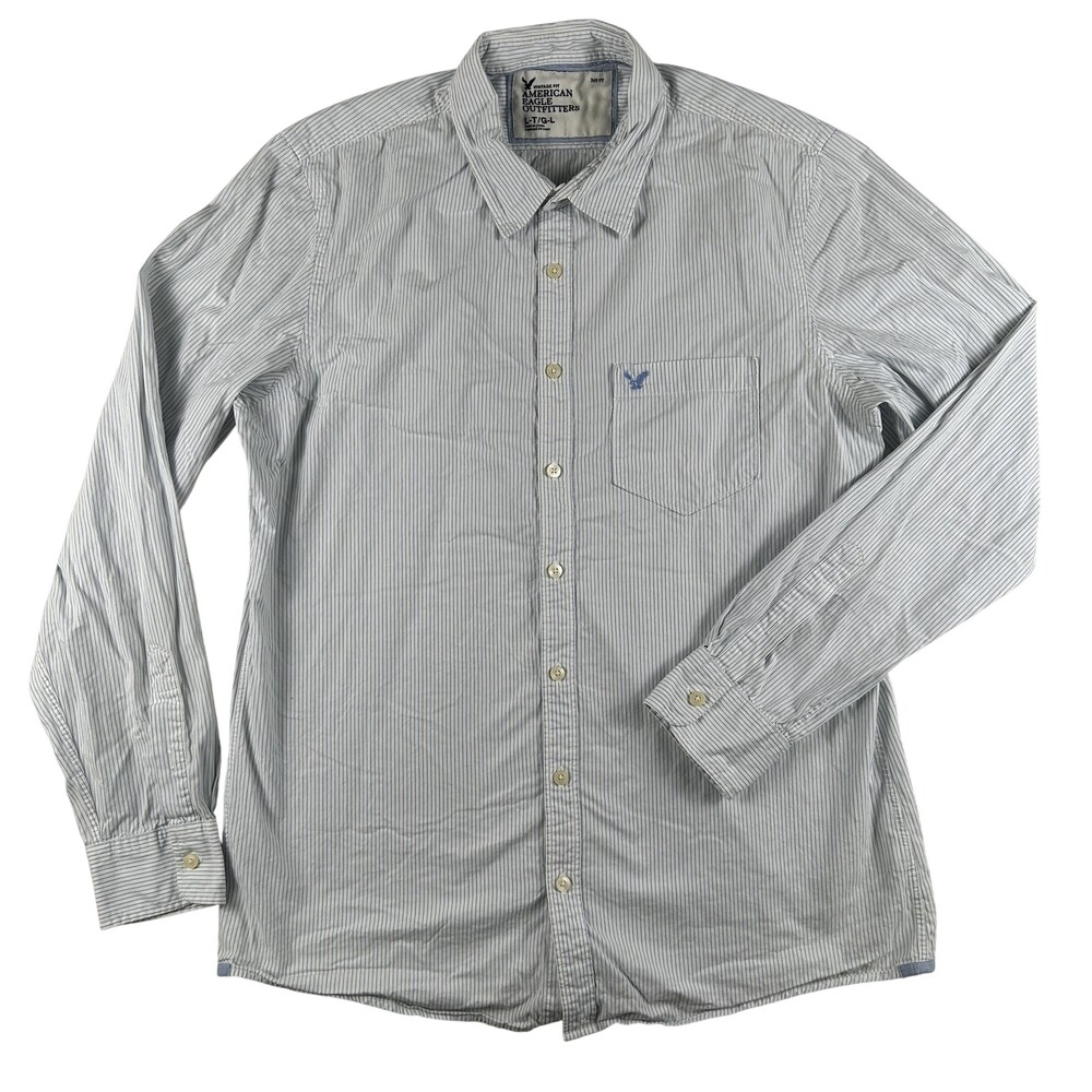 American Eagle Outfitters Shirt Mens Large Blue Stripe Long Sleeve Button Up